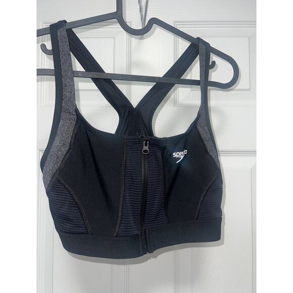 Speedo Zip Up Black Sports Bra size 8 - Picture 1 of 8